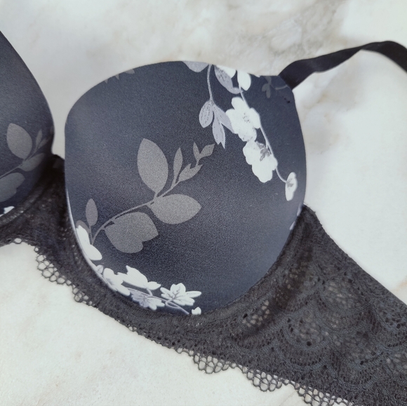 Auden The Daydream Black Floral Lace Trim Push Up Bra, Sz 34D - Picture 5 of 10